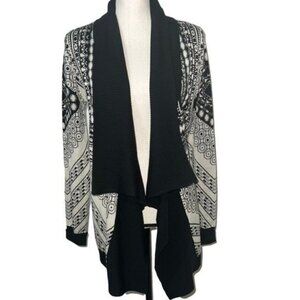 Staring At Stars Womens Open Front Knit Cardigan Black & White Geometric Size S